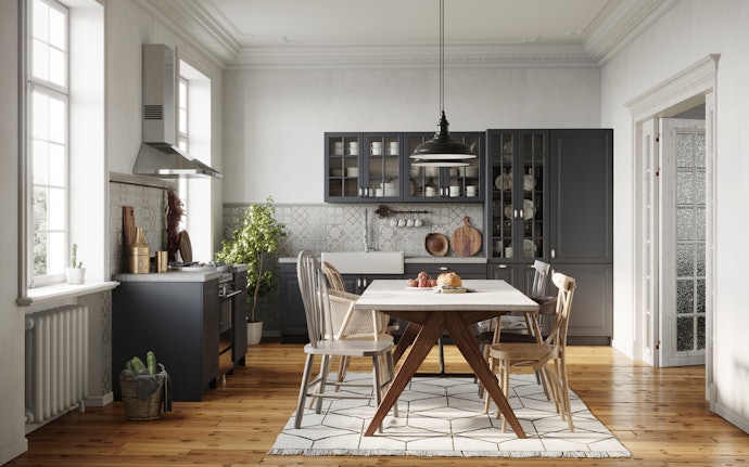 For the Kitchen, Opt for an Area Rug Three Feet Larger Than the Dining Table