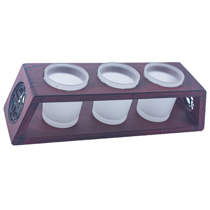 Handmade Wooden Candle Tray with 3 Glass Votive Holders 4