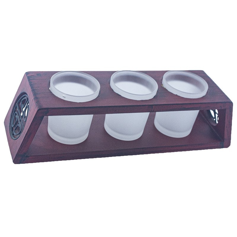 Handmade Wooden Candle Tray with 3 Glass Votive Holders 4