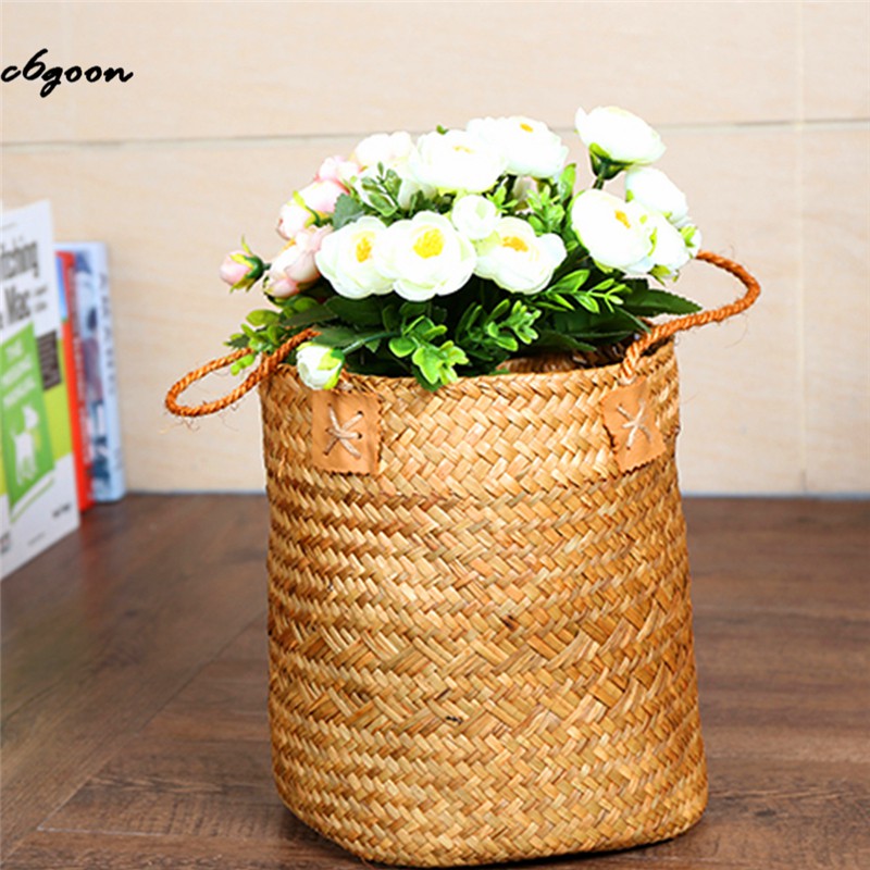 Seagrass Rattan Woven Storage Basket With Handle 6