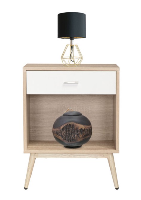 Furniture Side Table Oak and White 	 	  1