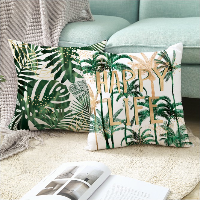 Green Tropical Leaf Throw Pillow Case 4