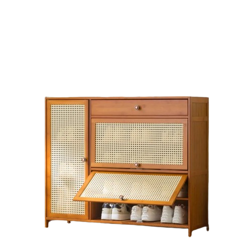 Shoe Cabinet Bamboo Rattan Breathable Door 1