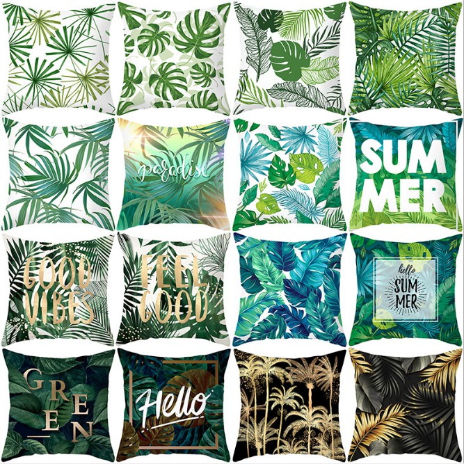 Green Tropical Leaf Throw Pillow Case 3
