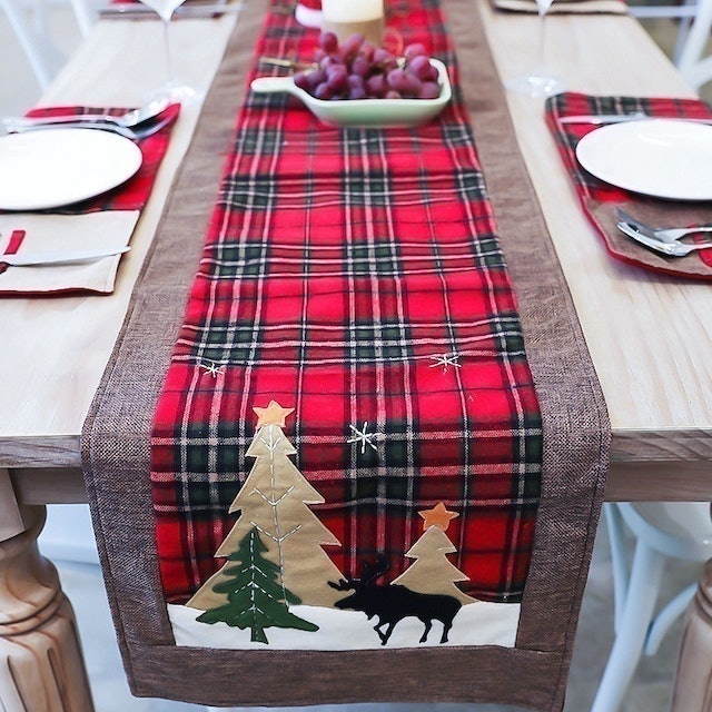 Nordic Christmas Cotton and Linen Plaid Table Runner 2