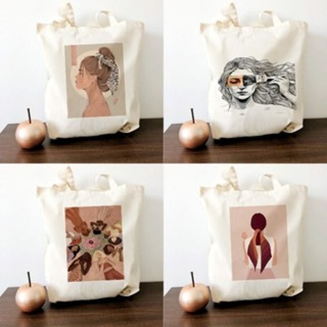 Trendy Graphic Canvas Flat Tote Bag Minimalist Designs 5