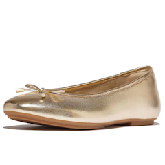 Delicato Bow Soft Metallic-Leather Ballerinas