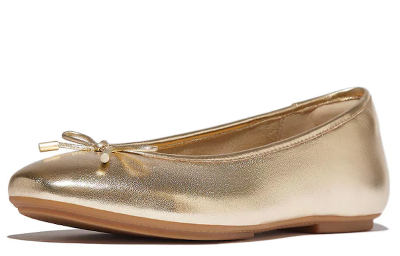 Delicato Bow Soft Metallic-Leather Ballerinas 1
