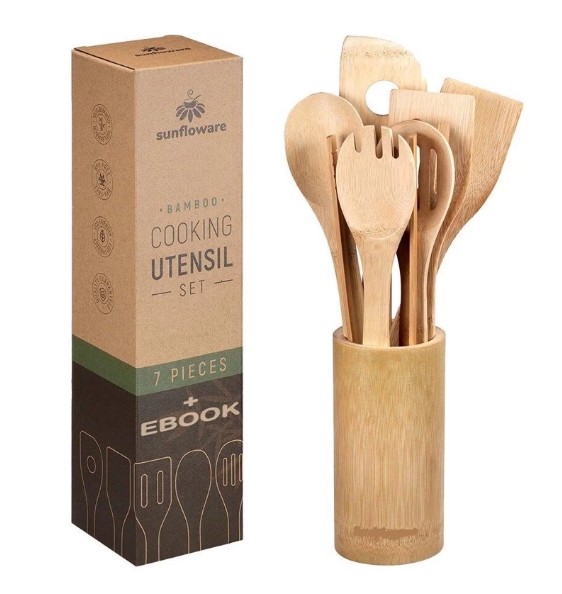 Bamboo Utensil Set Wooden Cooking Utensils	 	 2