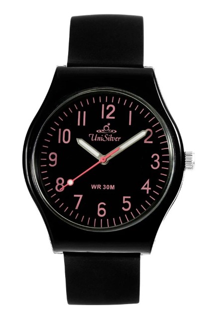 TIME Women's Stenon-Totus Analog Rubber Black/Pink	  1