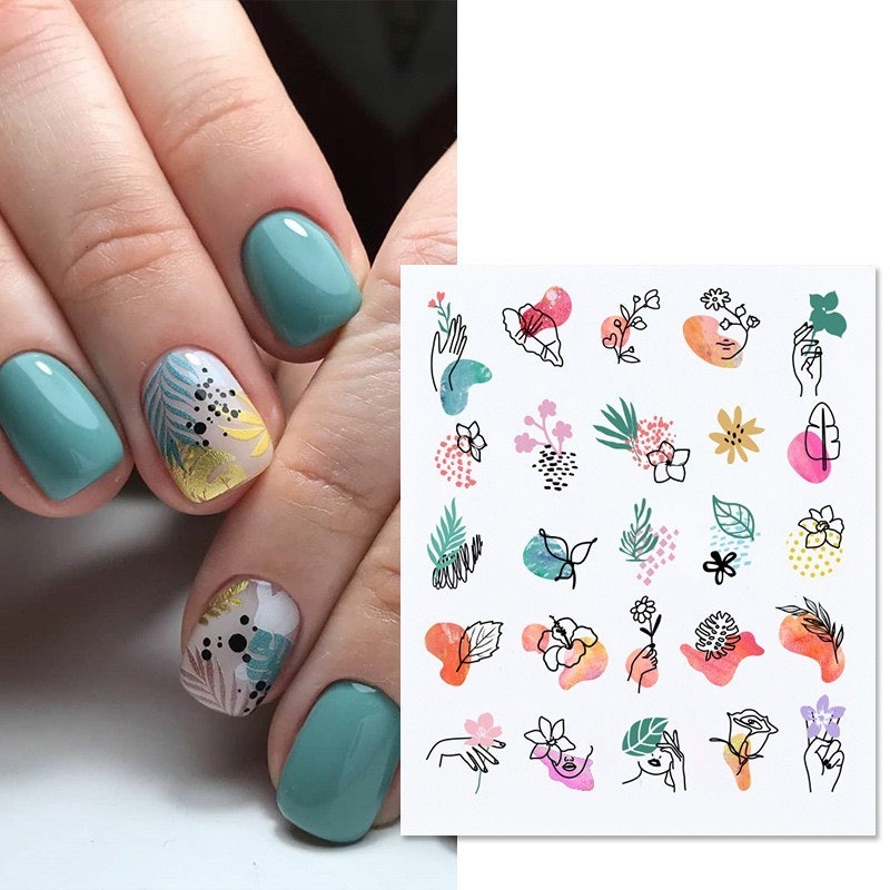 Flower and Leaves Nail Decals 1