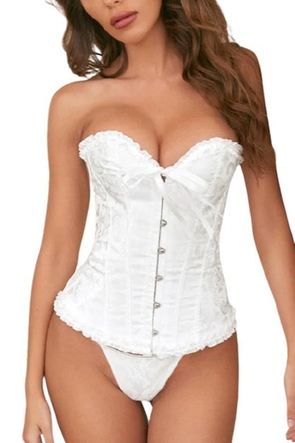 White Jacquard Vintage Bustier Ruffle Corset 2