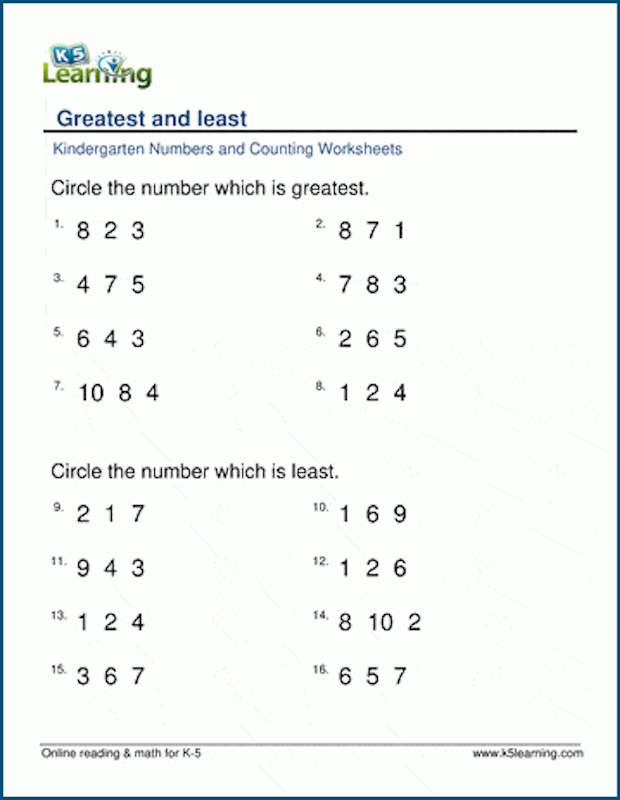 Kindergarten Math Worksheets 1