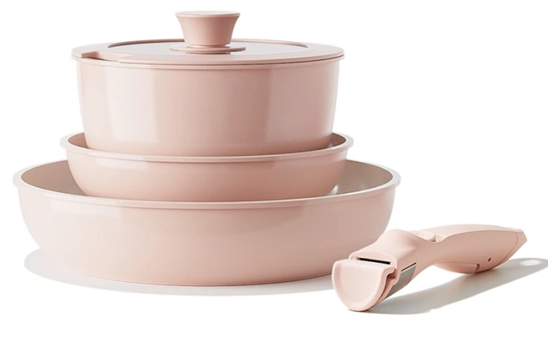 Removable Handle Series Pink Ceramic Cookware Set 1