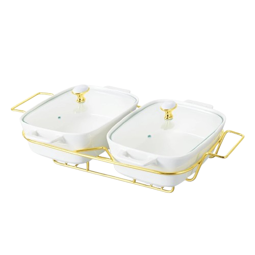 1400 mL Casserole Dish with Gold Stand and Burner 1