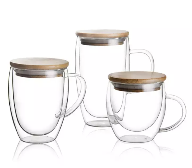 Bamboo Double Wall Glass Mug, One Cup Coffee Drinks, One Coffee Mug