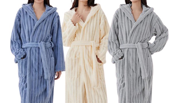 3D Corduroy Texture Hooded Bathrobe 	  1