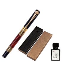 Calligraphy Fountain Pen with Golden Gift Box Creative 0.5mm Metal Signature Pen for Students Officers