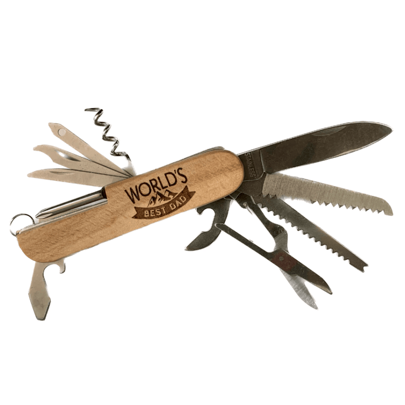 Personalized 11 in 1 Bamboo Stainless Swiss Knife 1
