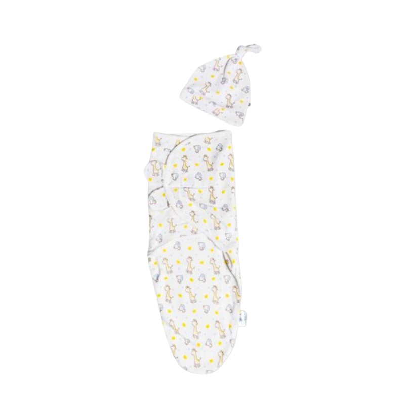 Infant Swaddle Velco Wrap With Knotted Hat 1