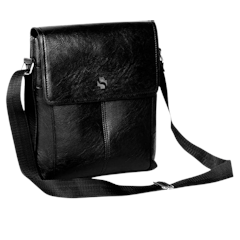 Gero Plain Black Leather Men Sling Bag