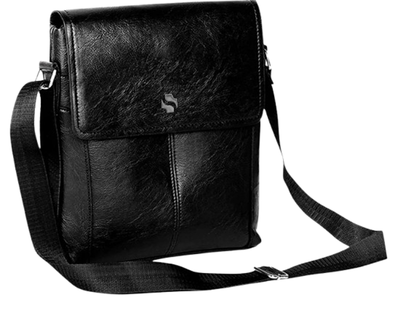Gero Plain Black Leather Men Sling Bag 1
