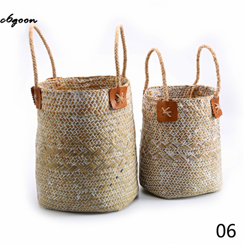 Seagrass Rattan Woven Storage Basket With Handle 2