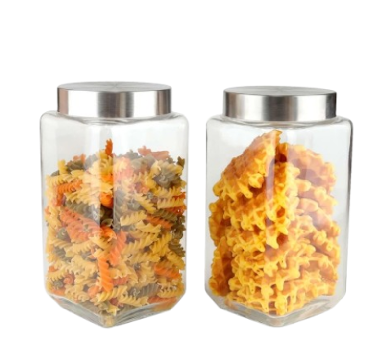Glass Jar With Stainless Steel Lid 2 pcs Set 1