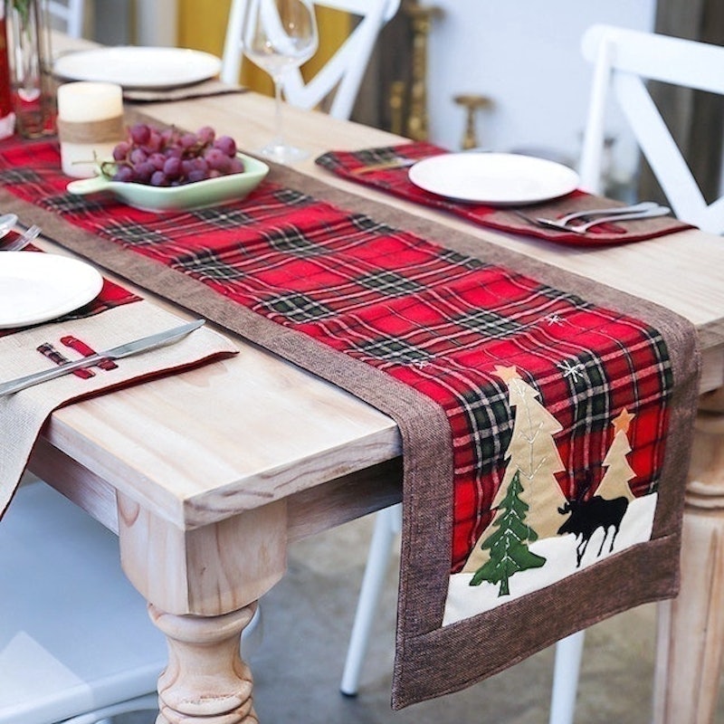Nordic Christmas Cotton and Linen Plaid Table Runner 1