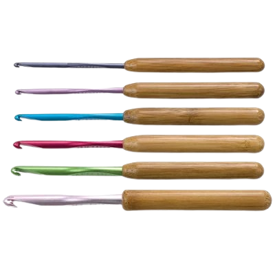 Bamboo Handle Silvalume Aluminum Head Crochet Hook 1