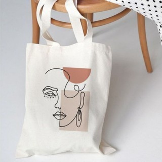 Trendy Graphic Canvas Flat Tote Bag Minimalist Designs 2