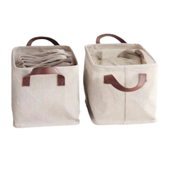 Premium Rattan and White Canvas Laundry Basket