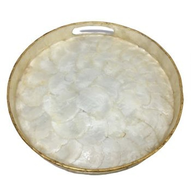 Capiz Wood Round Tray 1