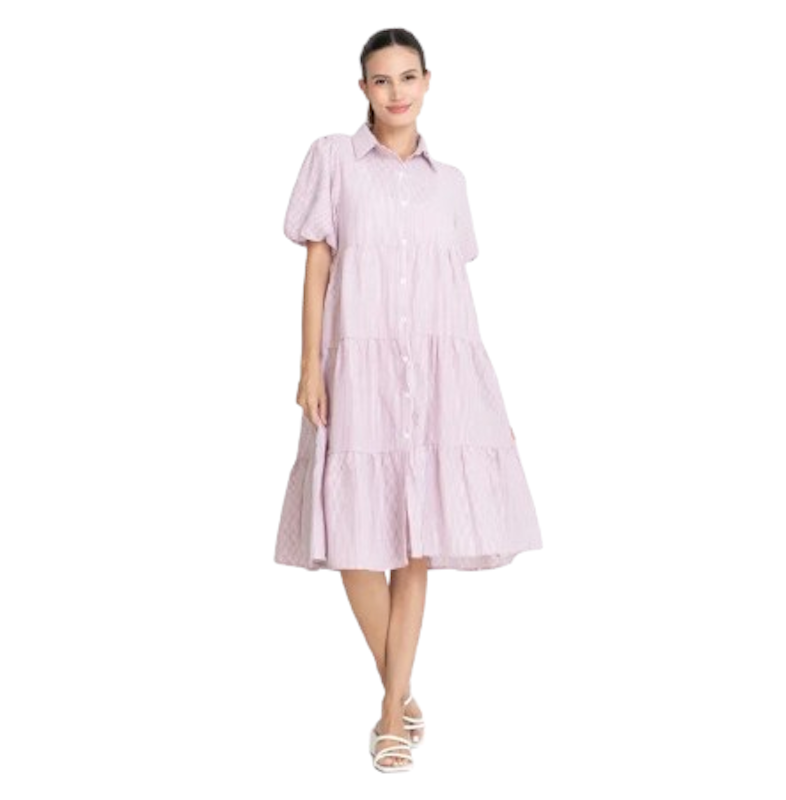 Women's Cotton Puff Sleeves Maternity Casual Dress 1