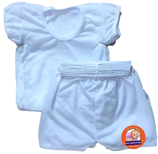 Infant/Unisex Plain White Terno T-shirt & Shorts for Baby 1
