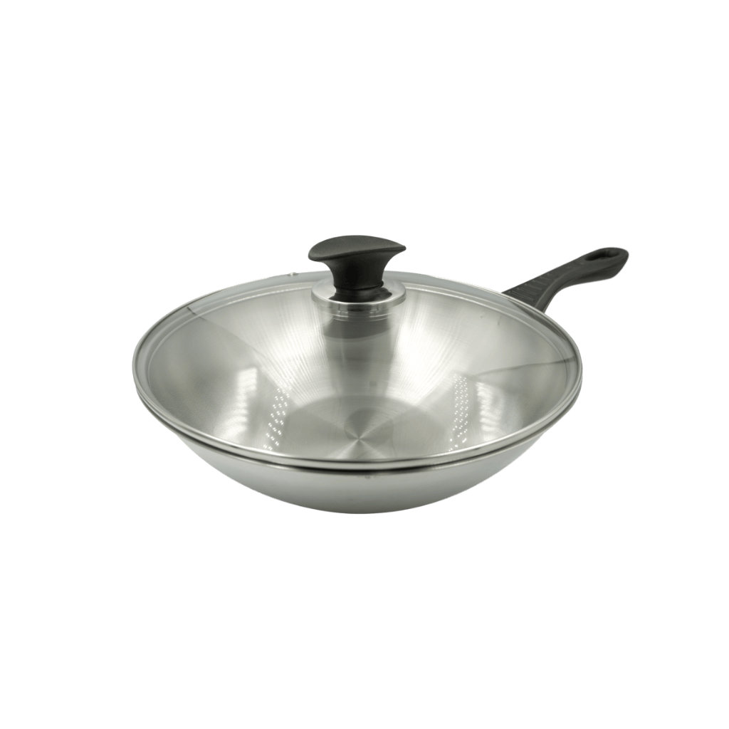 Stainless Steel Chinese Wok with Glass Lid 1