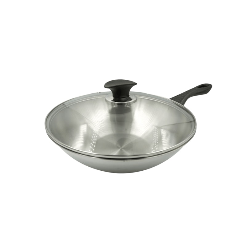 Stainless Steel Chinese Wok with Glass Lid 1