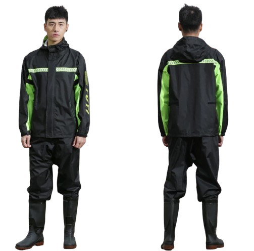 Black Motorcycle Raincoat Suit 1