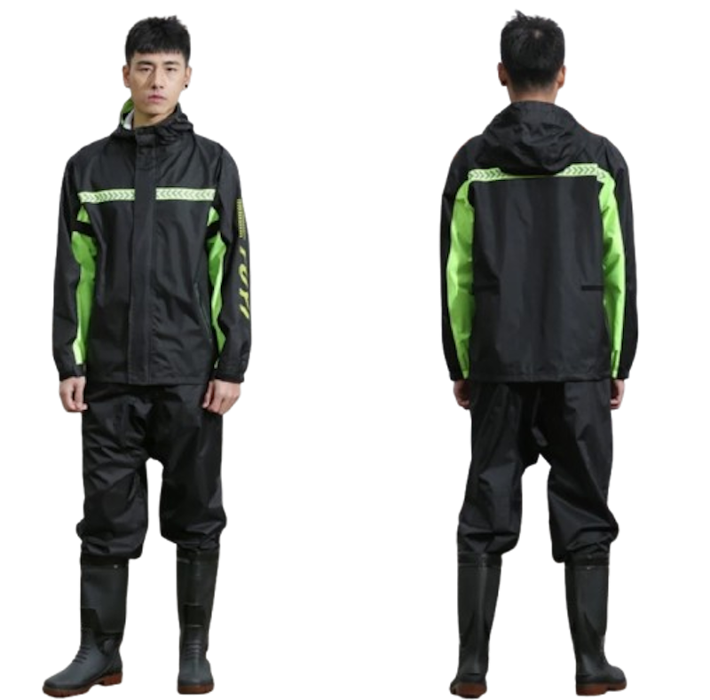Black Motorcycle Raincoat Suit 1