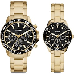 His and Her Multifunction Gold-Tone Stainless Steel Watch Set