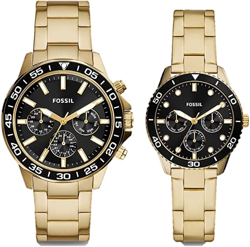 His and Her Multifunction Gold-Tone Stainless Steel Watch Set 1
