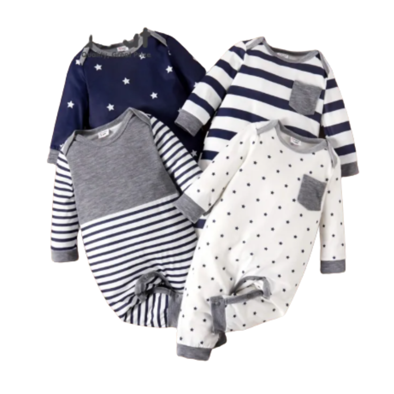 Baby Boy Romper All Over Striped Star Print Long-Sleeve Jumpsuit 1