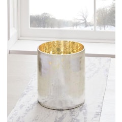 Etched Glass Cylinder Hurricane - Antique Silver