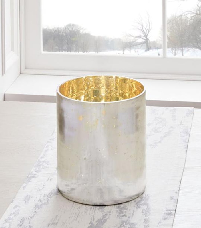 Etched Glass Cylinder Hurricane - Antique Silver 1