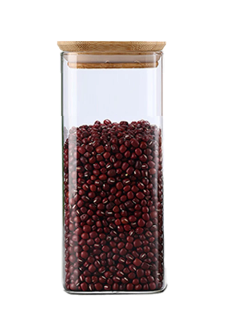 Bamboo Lid Square Jar Borosilicate Glass 1