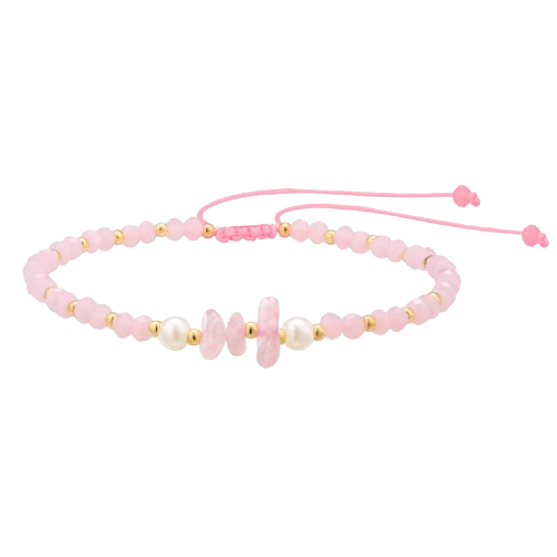 Natural Stone Gravel Chip Pink Crystal Beads Bracelet 1