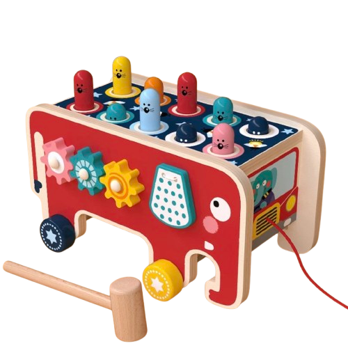 3-in-1 Wooden Whack-a-Mole Elephant Toy 1