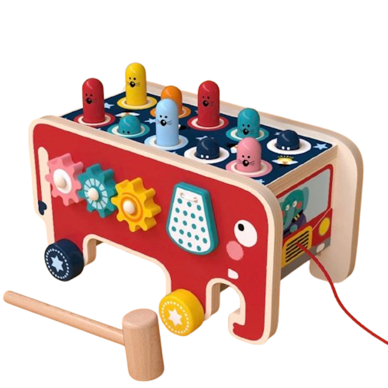 3-in-1 Wooden Whack-a-Mole Elephant Toy 1