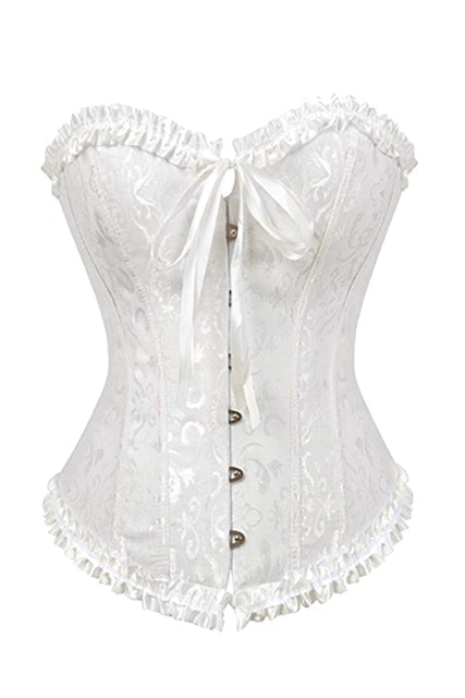 White Jacquard Vintage Bustier Ruffle Corset 1