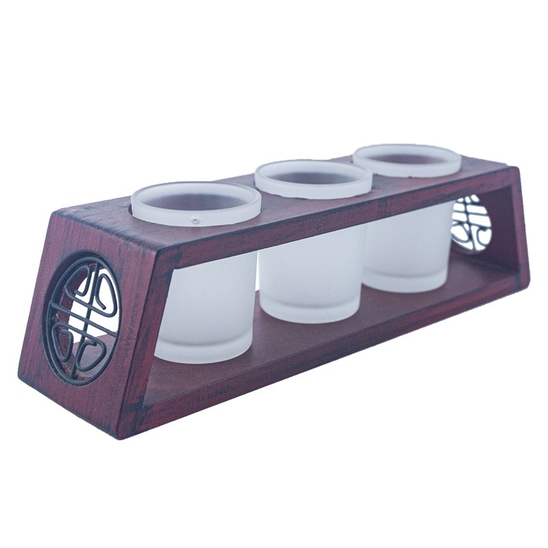 Handmade Wooden Candle Tray with 3 Glass Votive Holders 2